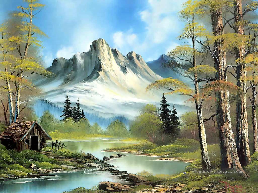 Cabane Montagne Bob Ross paysages à main levée Peintures à l'huile